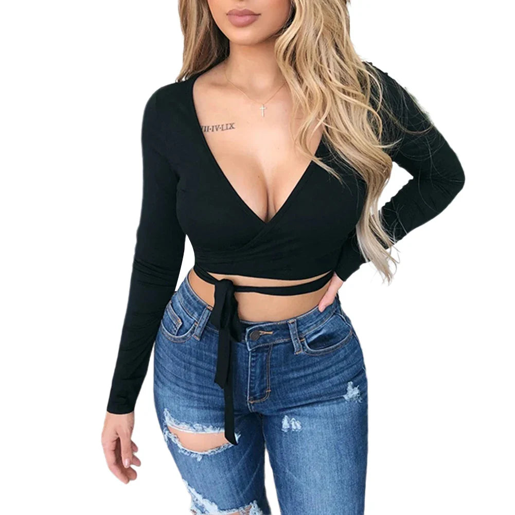 Col v crop top  femme