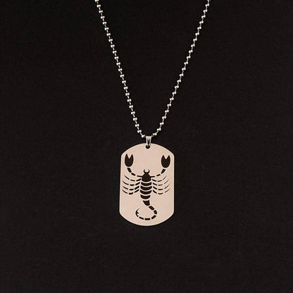 Collier pendentif signe astrologique militaire plat gravé métal - MonPendentif