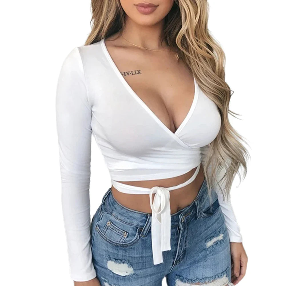 Femme col v crop top