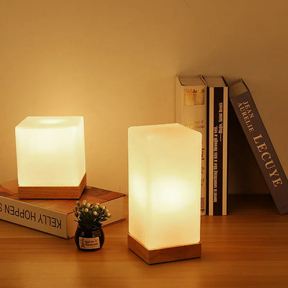 Lampe de Chevet Moderne en Verre et Bois Massif