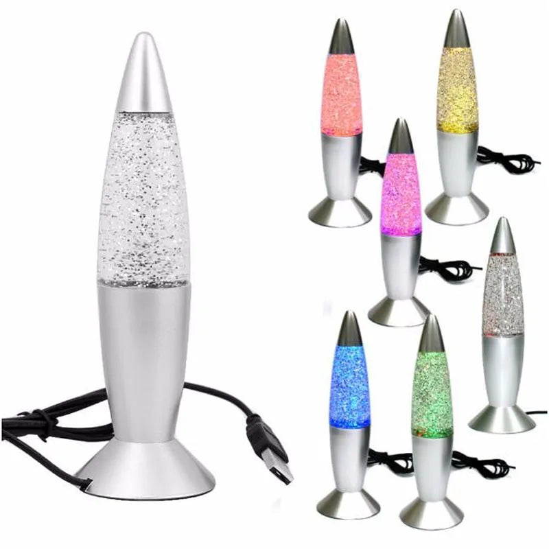 Lampe de Chevet Mini Fusée à Lave avec Paillettes LED