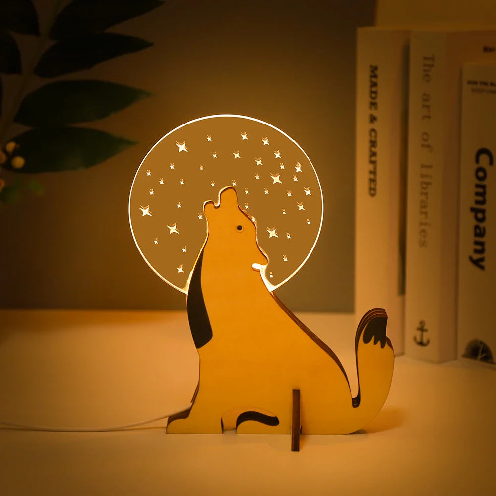 Lampe de Chevet Bois Animaux pour Enfants