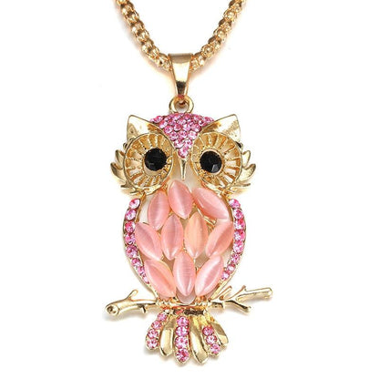Collier pendentif chouette majestueux en strass