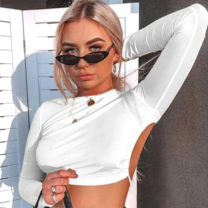 Crop top blanc manche longue