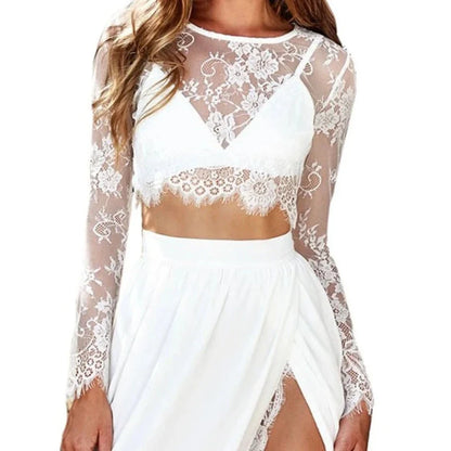 Crop top dentelle blanc