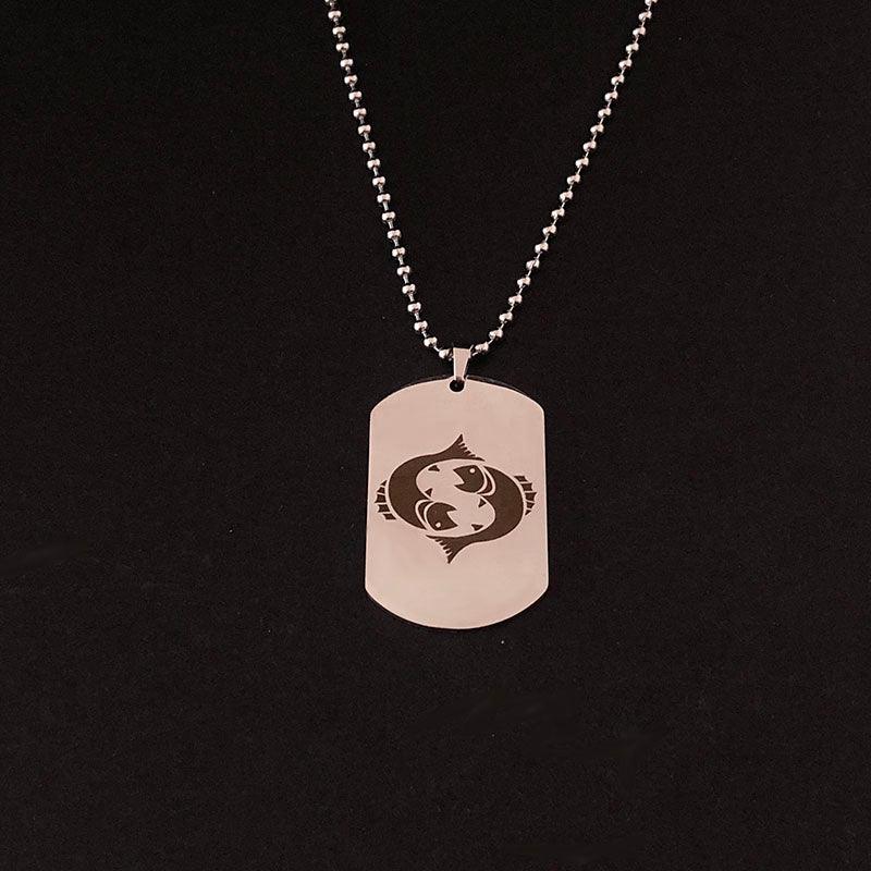 Collier pendentif signe astrologique militaire plat gravé métal - MonPendentif
