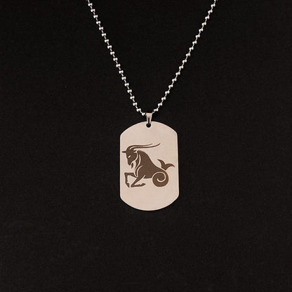 Collier pendentif signe astrologique militaire plat gravé métal - MonPendentif