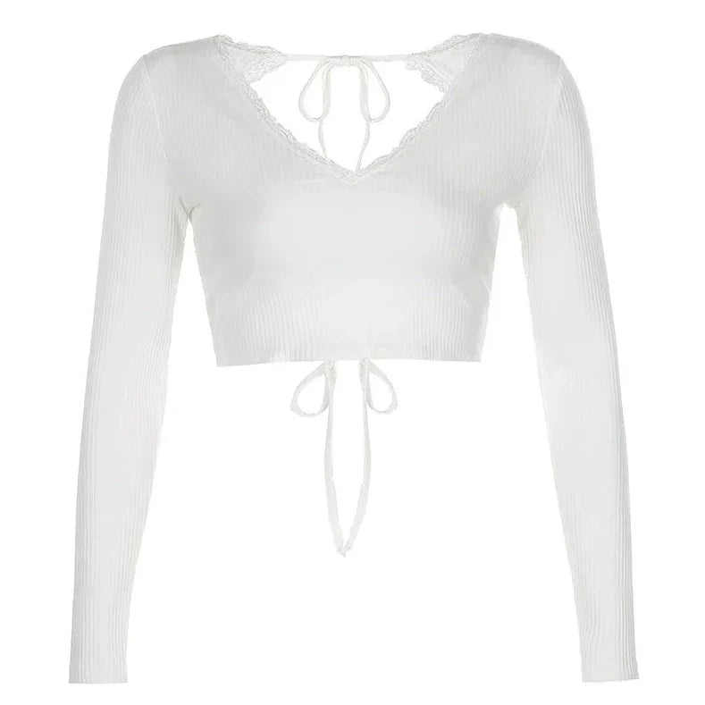 Crop top blanc noeud femme