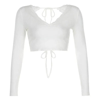 Crop top blanc noeud femme