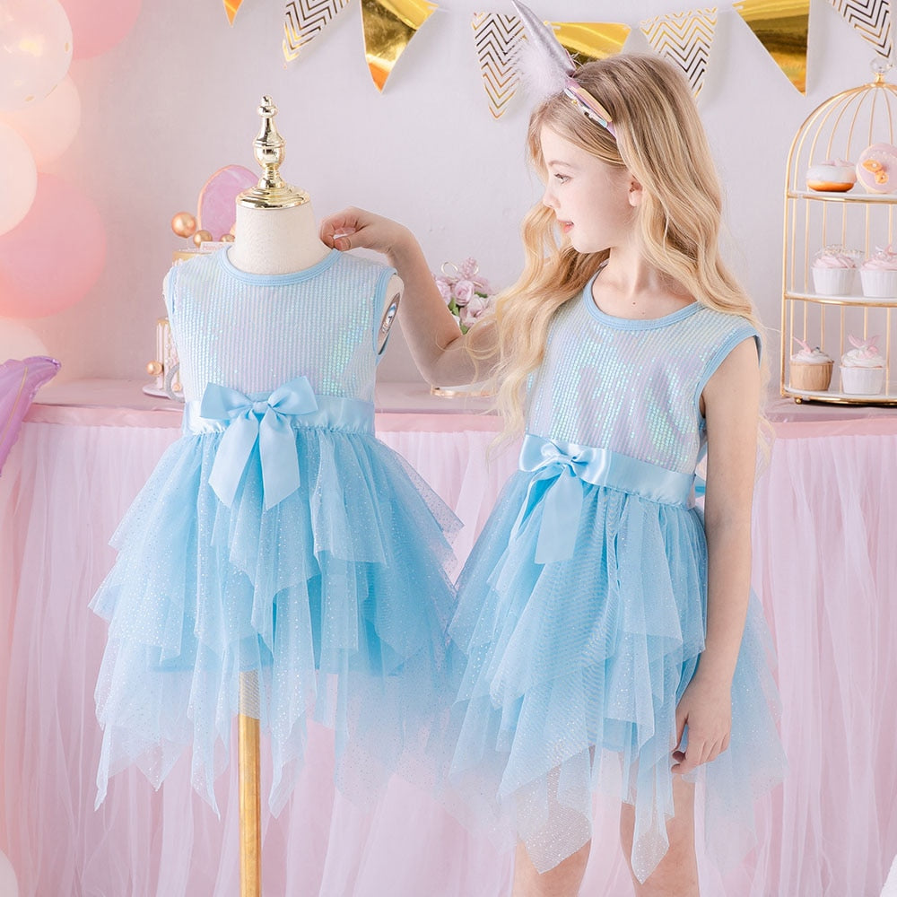 Robe Princesse Fille Bleue Ciel