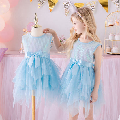 Robe Princesse Fille Bleue Ciel