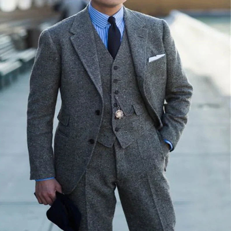 Gray tweed suit