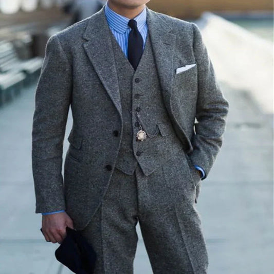 Gray tweed suit