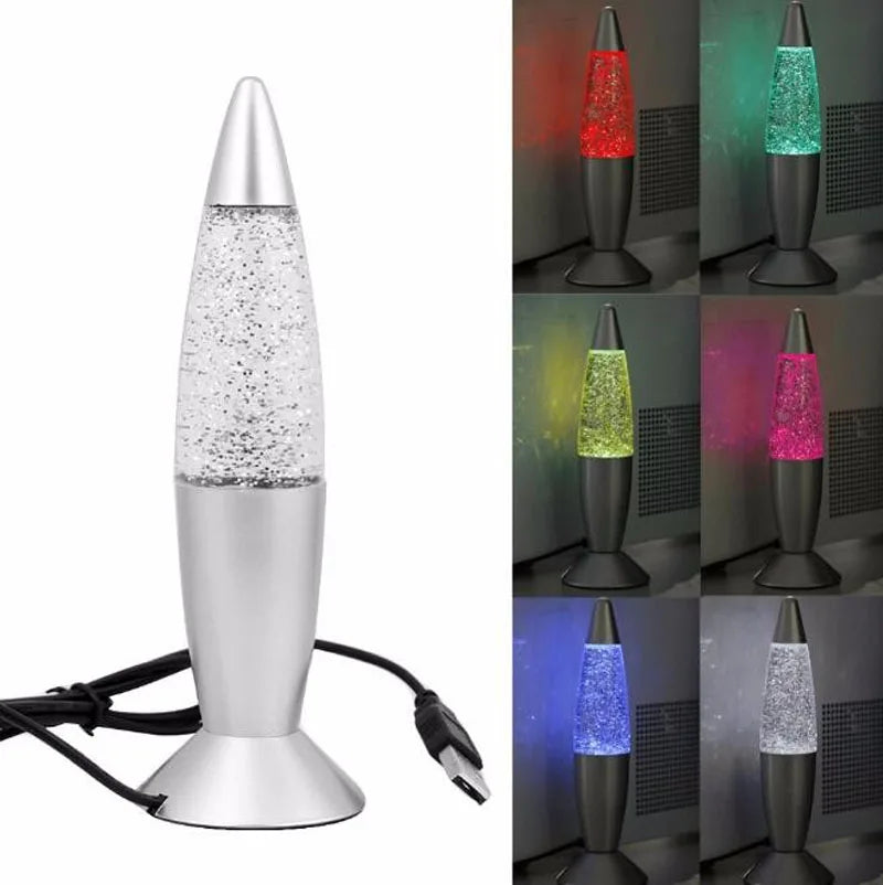 Lampe de Chevet Mini Fusée à Lave avec Paillettes LED