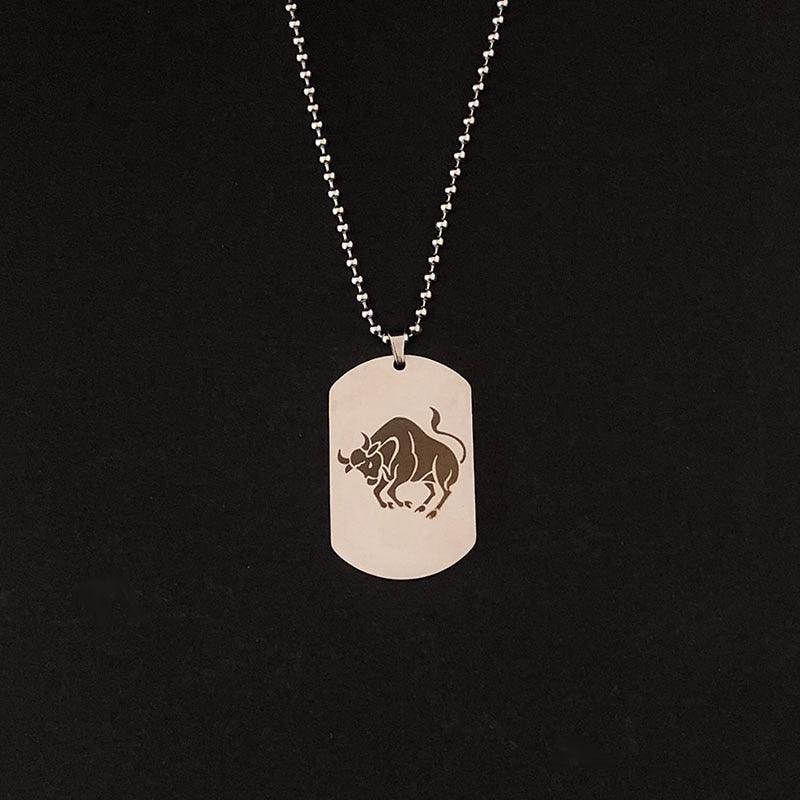 Collier pendentif signe astrologique militaire plat gravé métal - MonPendentif