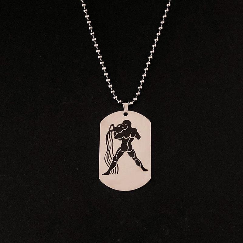 Collier pendentif signe astrologique militaire plat gravé métal - MonPendentif