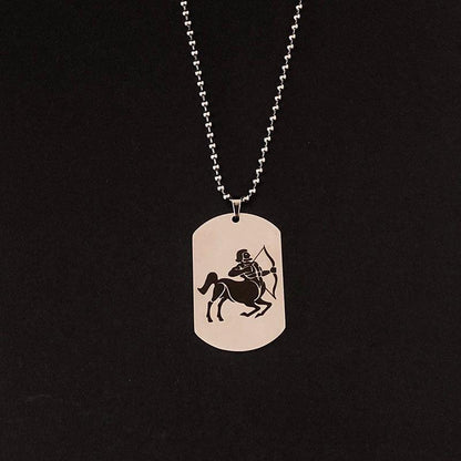 Collier pendentif signe astrologique militaire plat gravé métal - MonPendentif