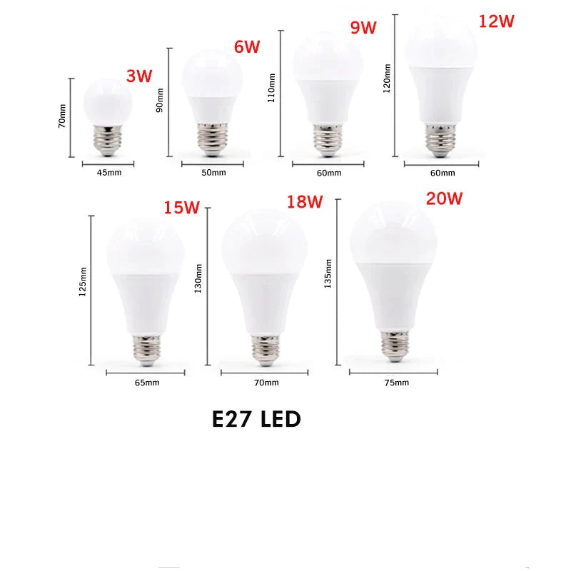 Ampoule LED Lampe de Chevet 3W 6W 9W 12W 15W 18W 20W E27 E14 220V