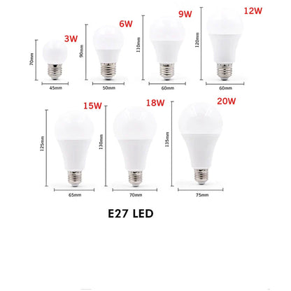 Ampoule LED Lampe de Chevet 3W 6W 9W 12W 15W 18W 20W E27 E14 220V