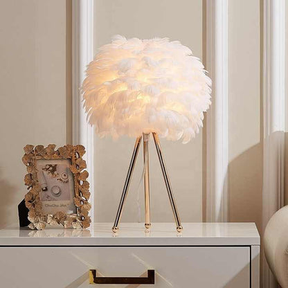 MissFeather Lampe de Table de Luxe – Abat-jour en Plumes avec Fonction Dimmable