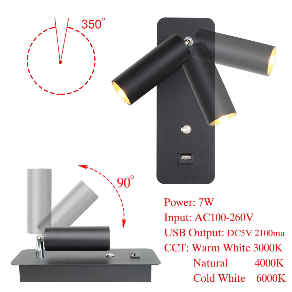 Lampe de chevet Murale LED avec Chargeur à Induction