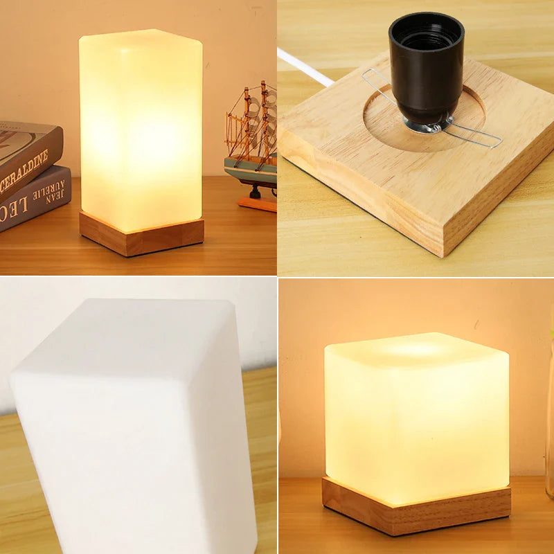 Lampe de Chevet Moderne en Verre et Bois Massif