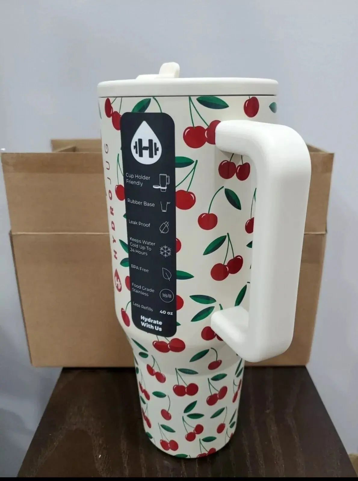 HydroJug cherry (Cerise) 40 oz avec Poignée et Paille Rétractable