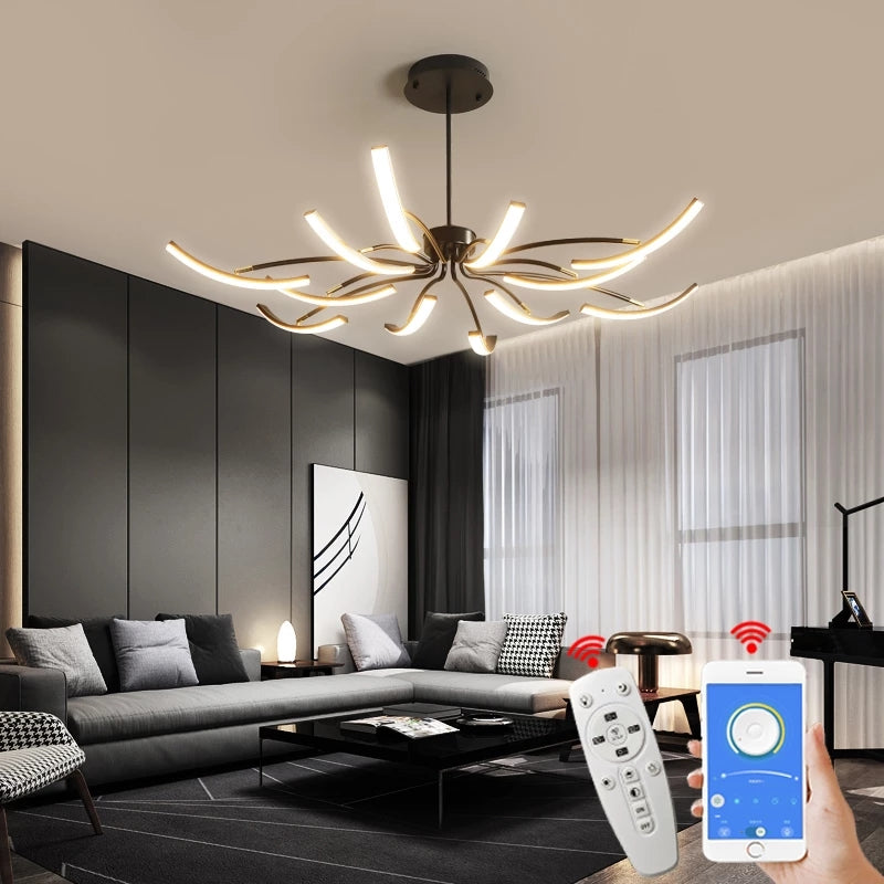 Plafonnier Design LED Moderne - Éclairage Élégant pour Salon et Chambre, Aluminium, 8 et 12 Têtes