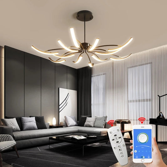 Plafonnier Design LED Moderne - Éclairage Élégant pour Salon et Chambre, Aluminium, 8 et 12 Têtes