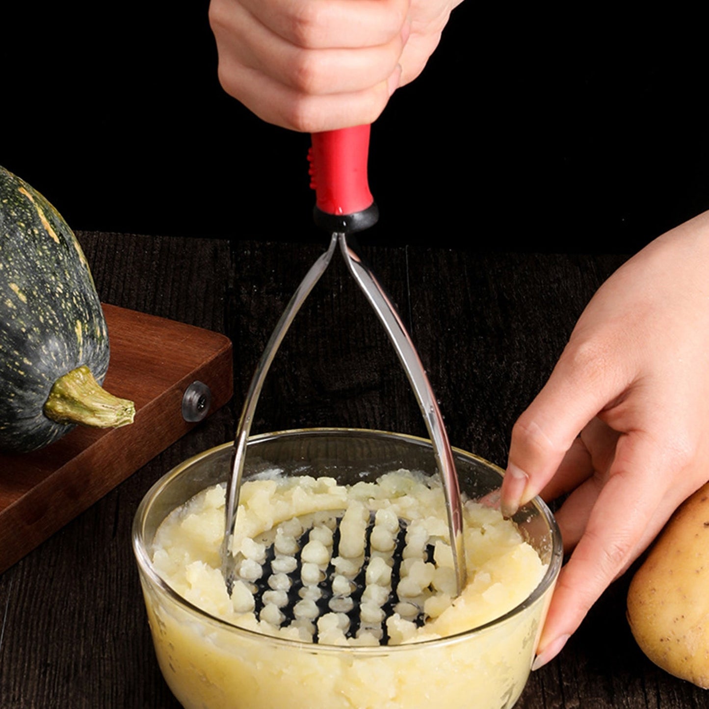 Presse-purée ergonomique en acier inoxydable