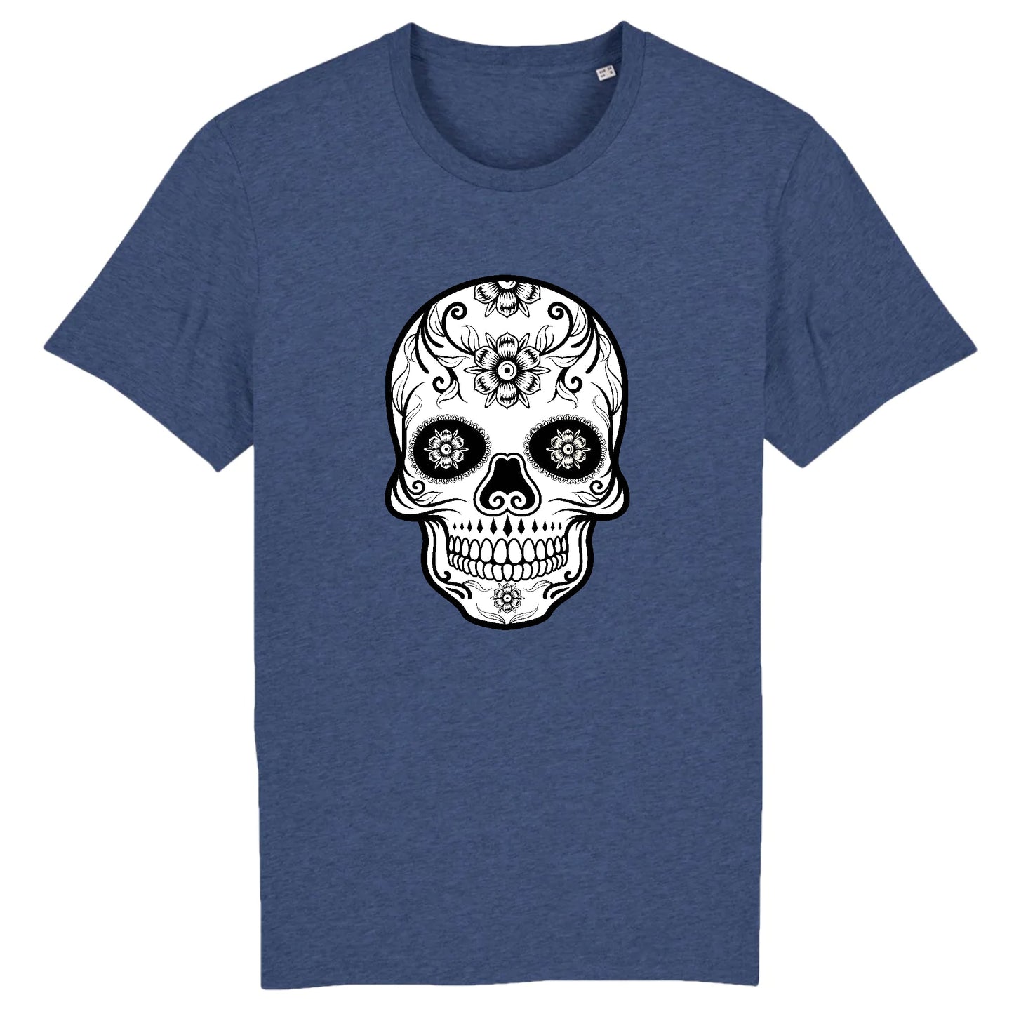 T shirt tete de mort mexicaine blanc noir