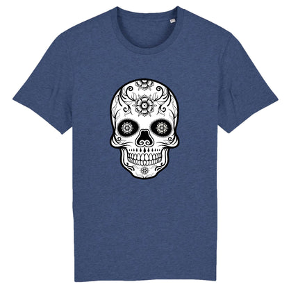 T shirt tete de mort mexicaine blanc noir