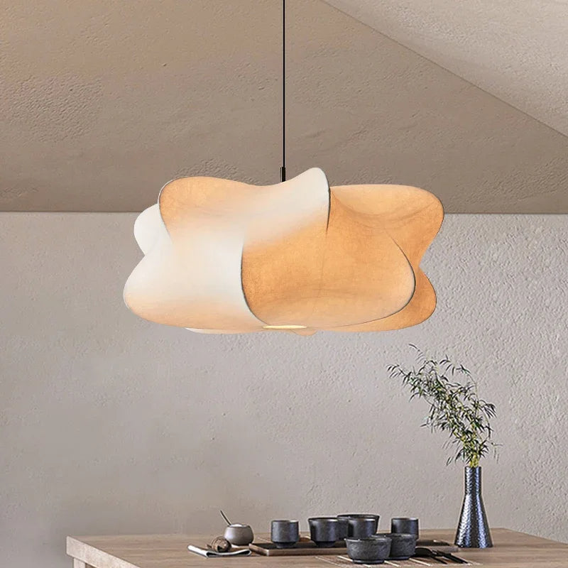 Suspension Wabi Sabi Silk Japan – Lampe en Soie et Fer, Éclairage Élégant