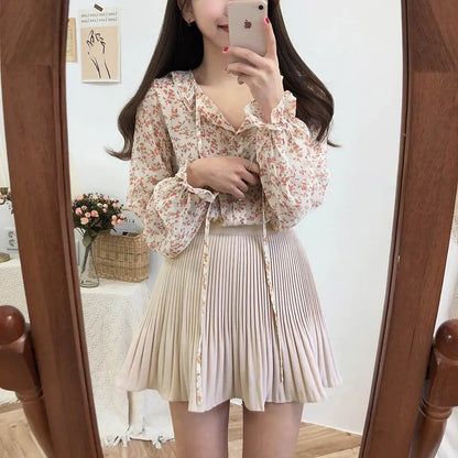 Jupe courte plissée beige