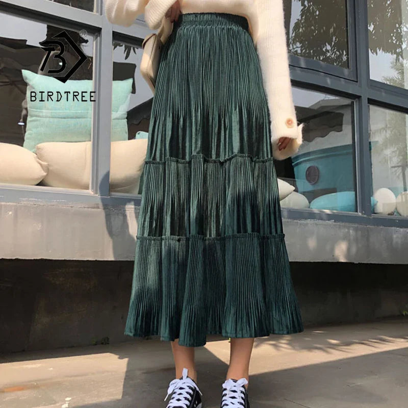 Jupe plissée vert foncé