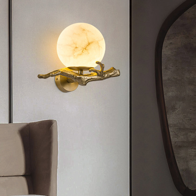 Applique Murale Design Moderne en Marbre et Cuivre – Éclairage LED pour Salon et Chambre