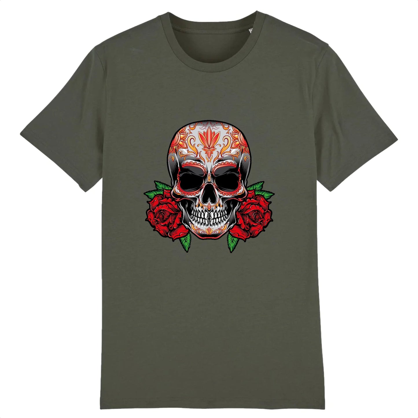 T shirt tete de mort mexicaine Rose Flamme