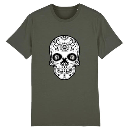 T shirt tete de mort mexicaine blanc noir