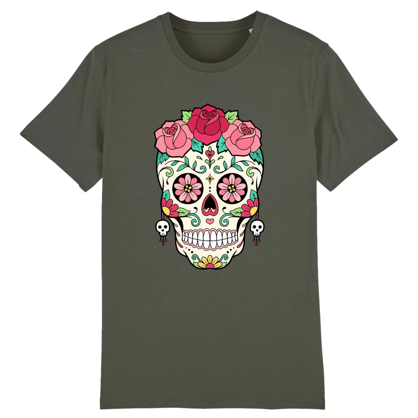 T shirt tete de mort mexicaine rose