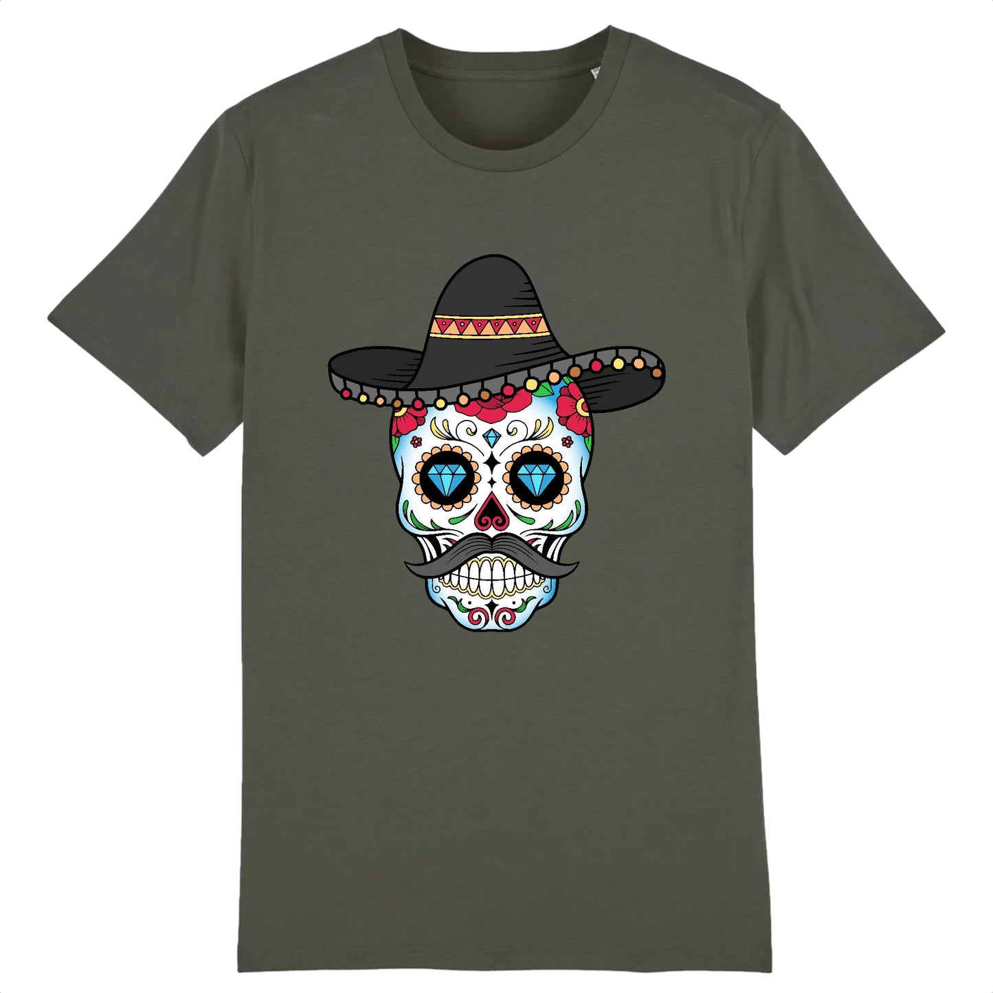 T shirt tete de mort mexicaine cow-boy