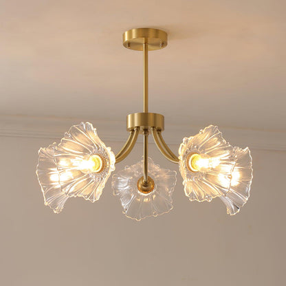 Lustre Kalin en Verre et Laiton - Design Élégant de Fleurs pour Salon et Salle à Manger