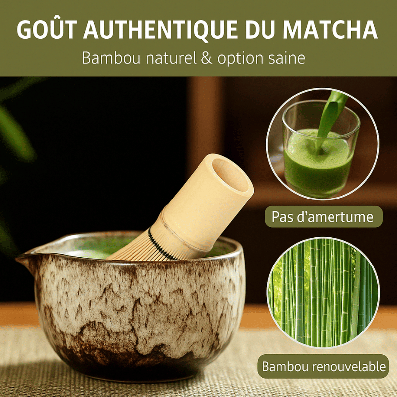Kit Matcha 6 Pièces – Bol Céramique & Fouet Bambou