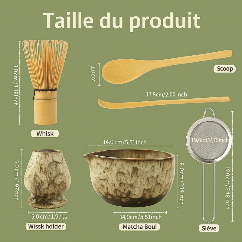 Kit Matcha 6 Pièces – Bol Céramique & Fouet Bambou