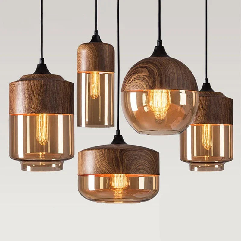 Lampe LED Suspendue en Bois