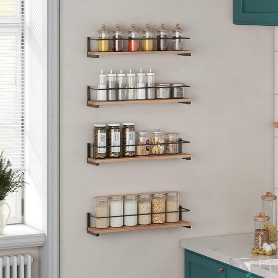 Lot de deux rangements pour épices de fixation murale en bois de pin