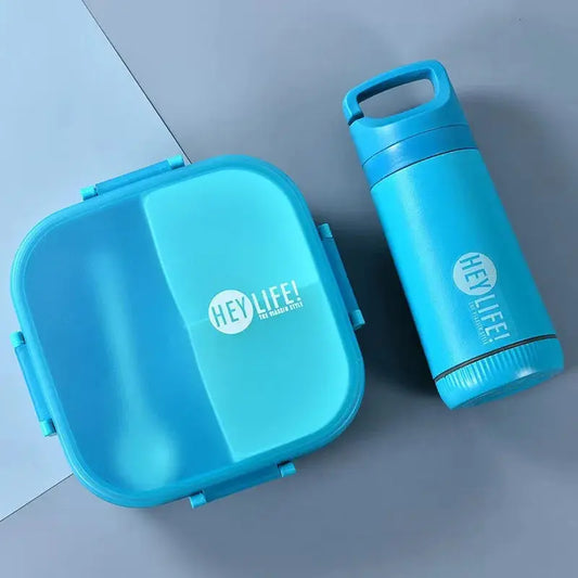 Lunch Box Micro Onde Avec Mini Gourde 33 cl Bleu (LIFE)