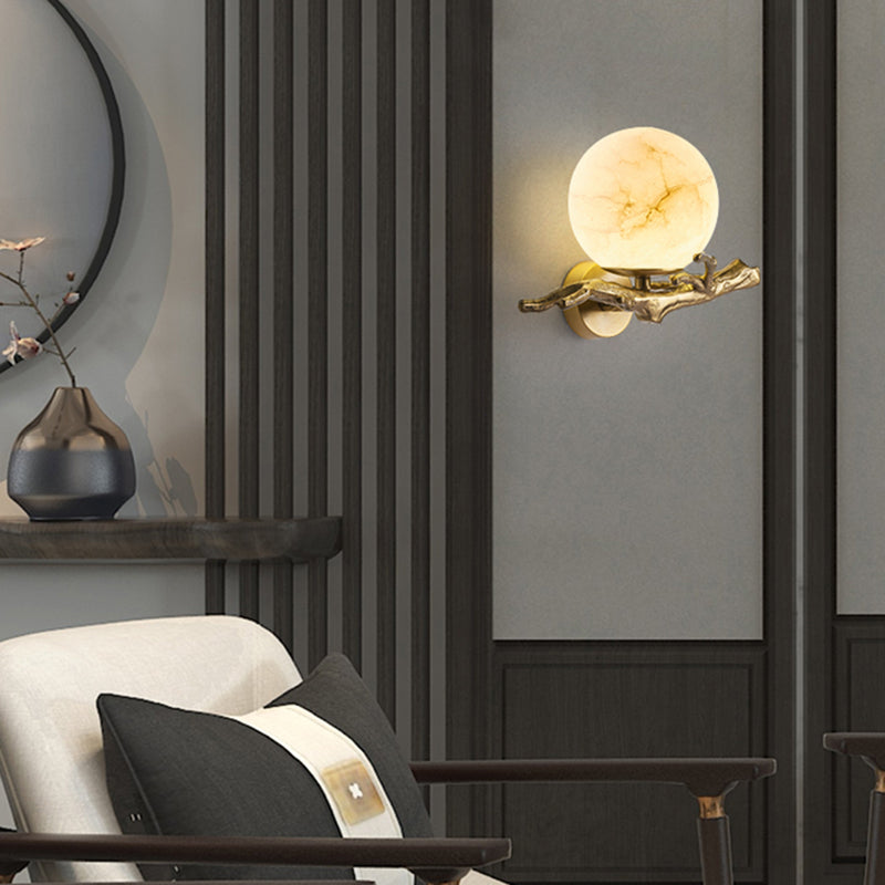 Applique Murale Design Moderne en Marbre et Cuivre – Éclairage LED pour Salon et Chambre