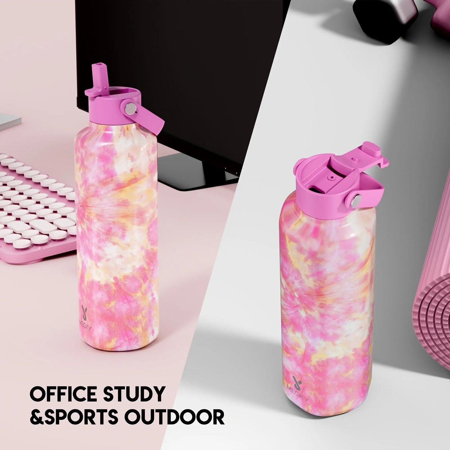 MEOKY Gourde d'Eau Thermique 24oz (Tulipe rose)