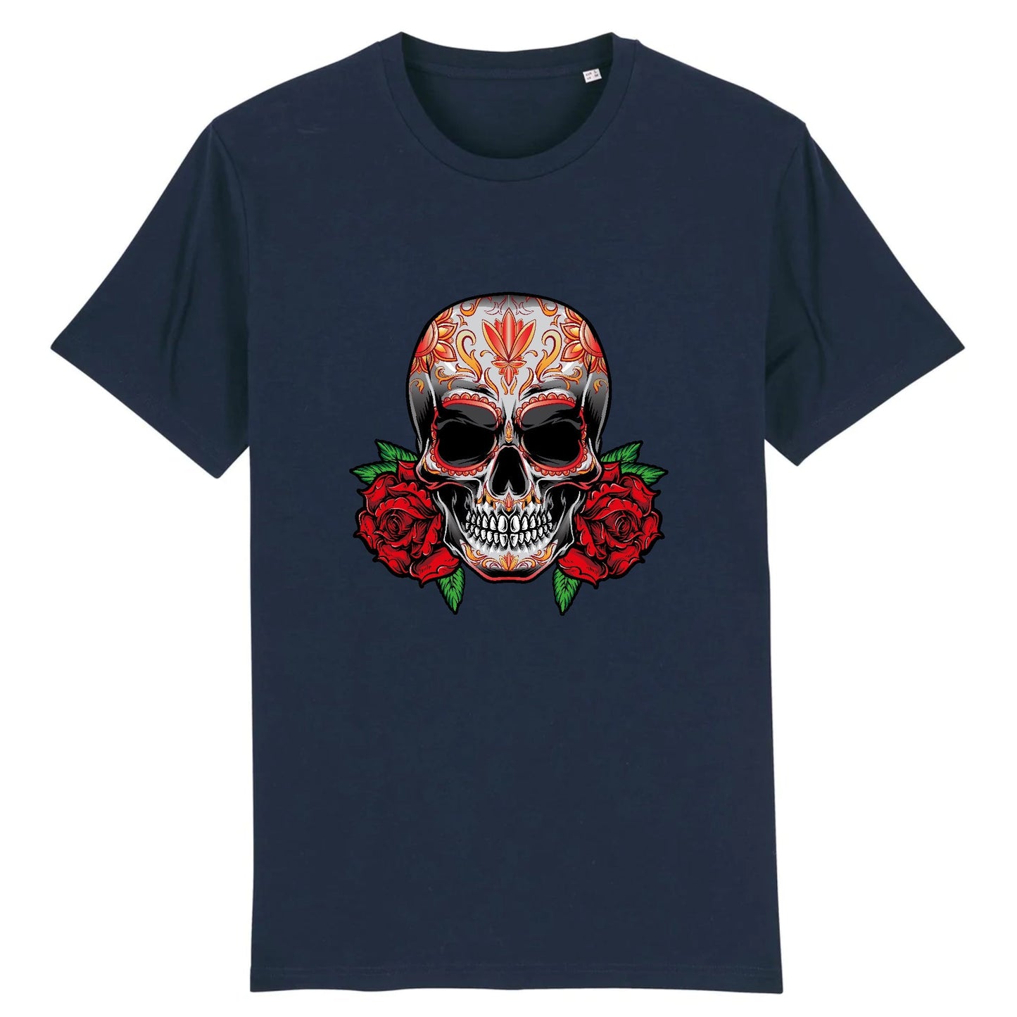 T shirt tete de mort mexicaine Rose Flamme
