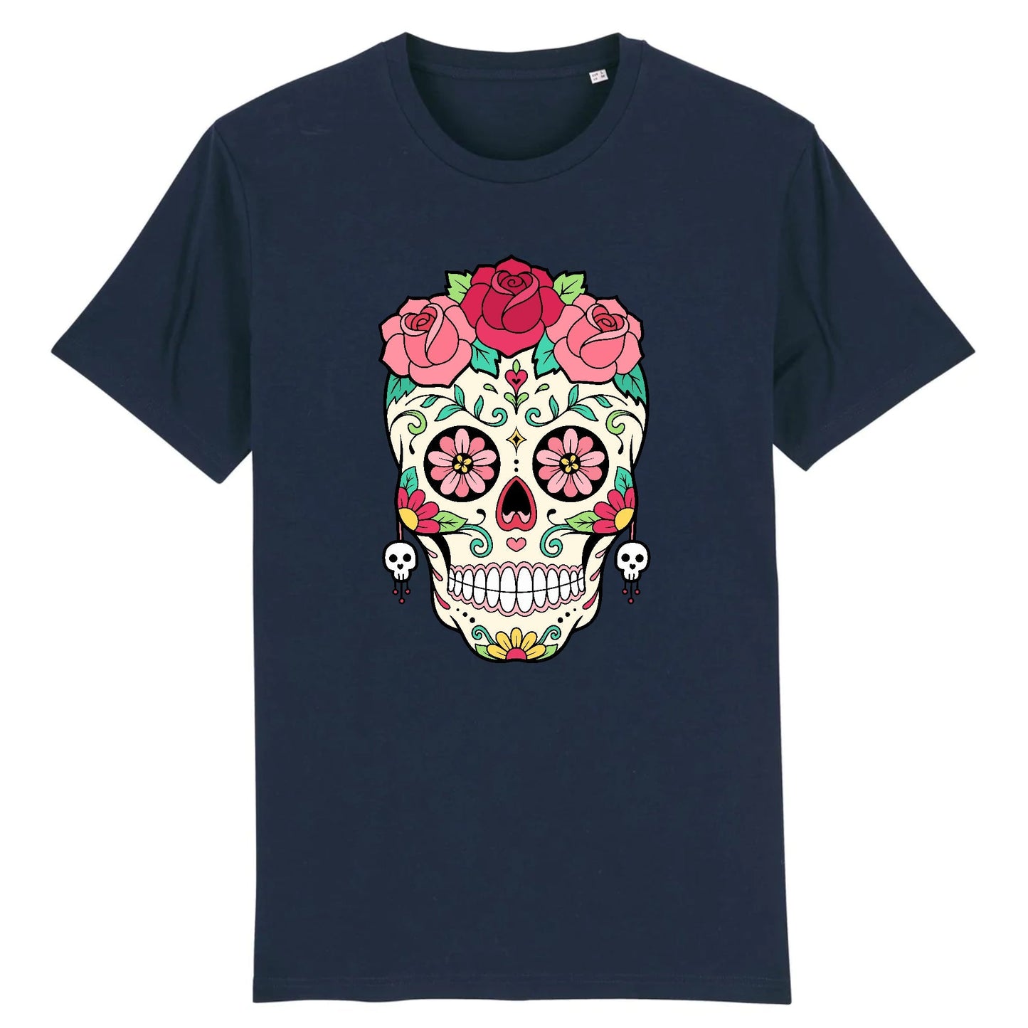 T shirt tete de mort mexicaine rose